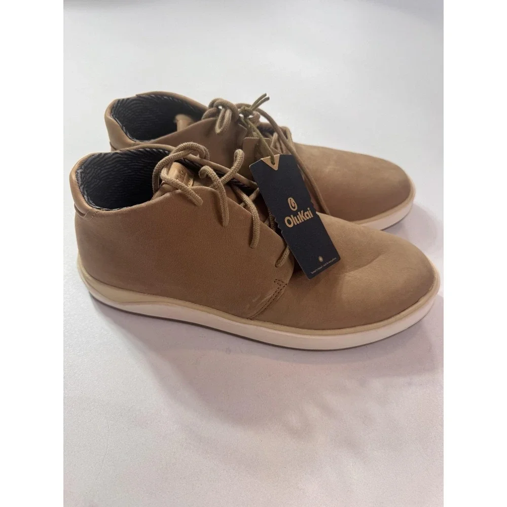 OluKai Papaku Ili Shoes Mens Size 11 Tan Leather Chukka Lace Up Casual Sneakers